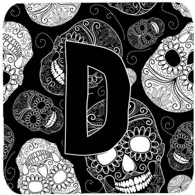 Caroline's Treasures CJ2008-DFC Letter D Day of the Dead Skulls Black Foam Coasters (Set of 4), 3.5", Multicolor - skull coaster