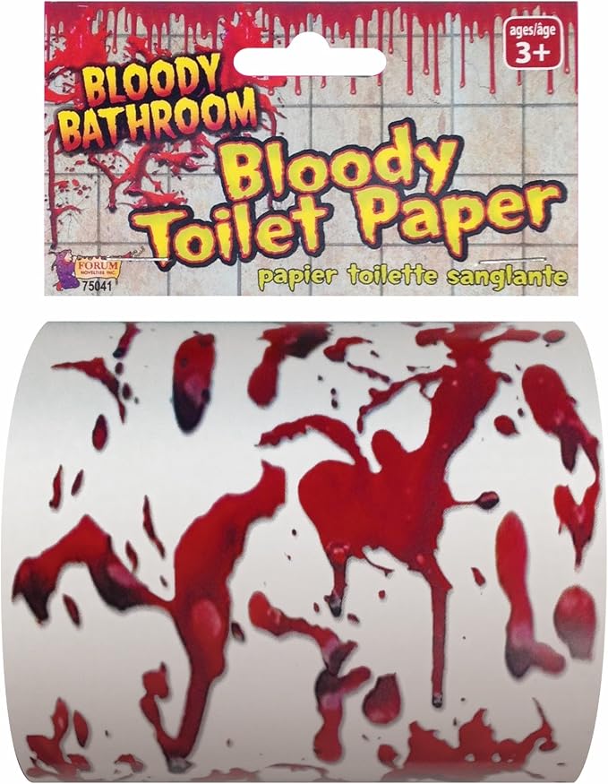 Forum Novelties, Red Bloody Bathroom Toilet Paper, White, One-Size - skull toilet paper