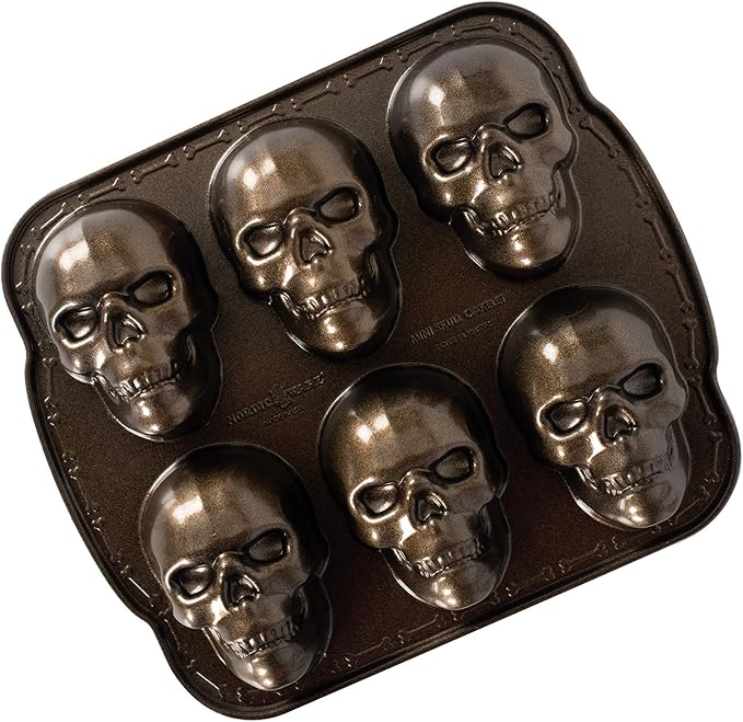 Nordic Ware Halloween Bakeware, Haunted Skull Cakelet Pan, Bronze - skull ashtray