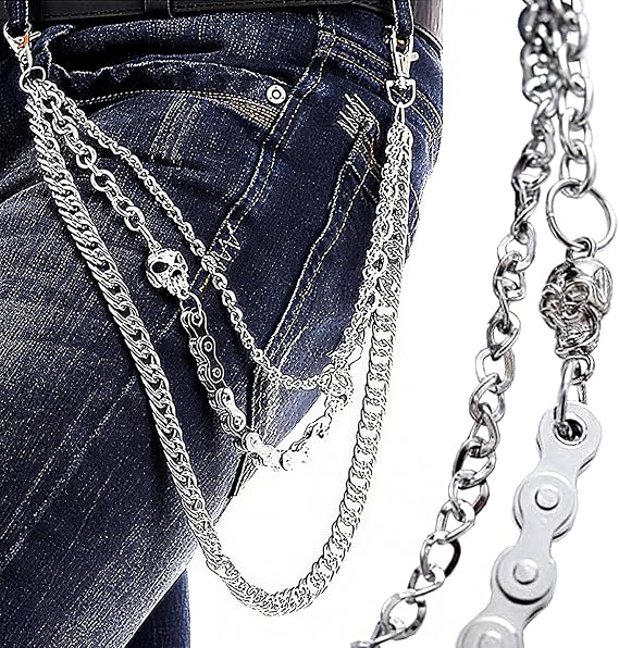 Pants Chain for Men Women,Biker Skull Chain Wallet,Long EMO Punk Trousers Pocket Belt Key Chains for Hip Hop Rock Jean Gothic