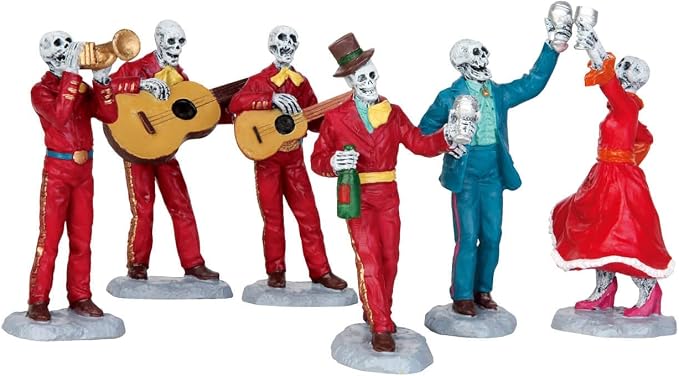Lemax Spooky Town Fiesta De Los Muertos Set of 6 # 52309 - skull figurine