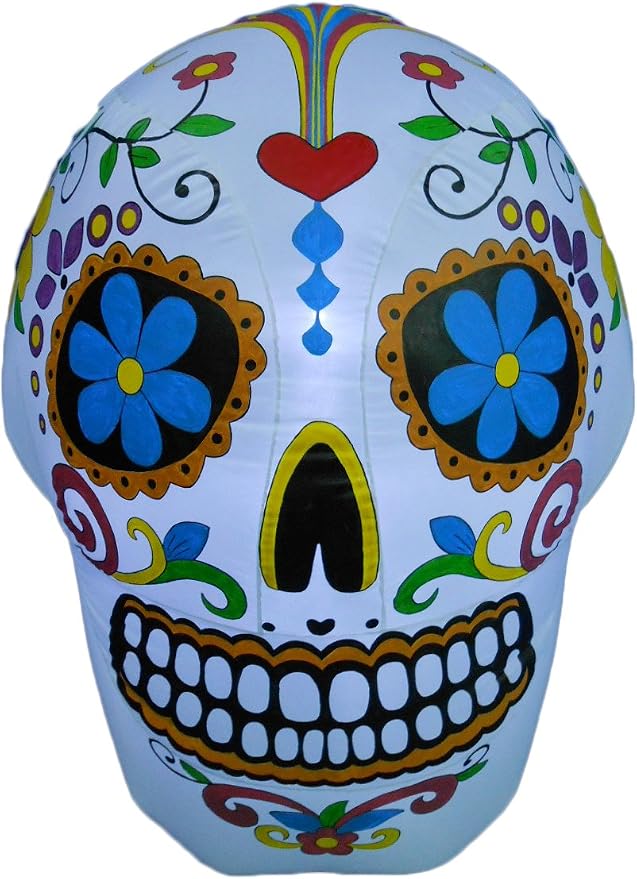 4 FT Tall Lighted Halloween Inflatable Colorful Skull