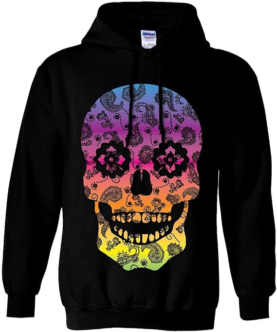 Dolphin Shirt Co Neon Paisley Print Sugar Skull Sweatshirt Hoodie - skull sweatshirts