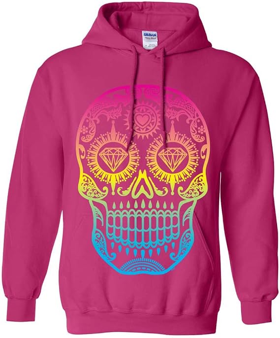 Dolphin Shirt Co Neon Diamond Eyes Smiling Sugar Skull Sweatshirt Hoodie - skull hoodie