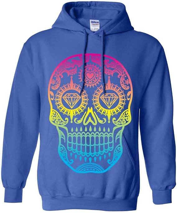 Dolphin Shirt Co Neon Diamond Eyes Smiling Sugar Skull Sweatshirt Hoodie - skull sweatshirts