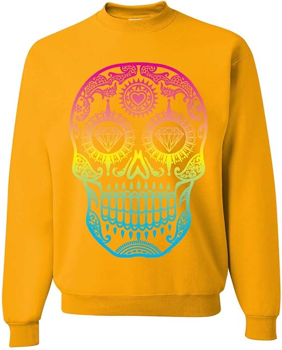 Neon Diamond Eyes Smiling Sugar Skull Crewneck Sweatshirt - skull sweatshirts
