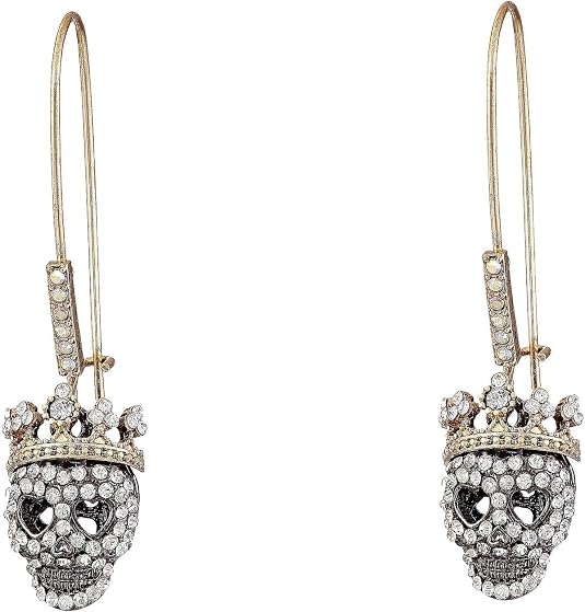 Betsey Johnson Pave Skull Dangle Earrings - skull jacket