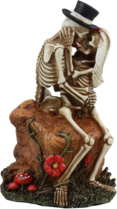Ebros Love Never Dies Wedding Skeleton Couple Kissing in The Garden Statue 6" Tall Day of The Dead Romantic Skeletons Ossuary Macabre Halloween Figurine - skull figurine