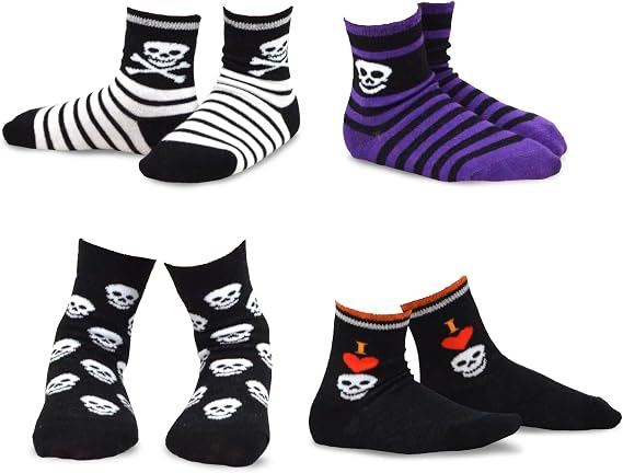 Fun Novelty Socks Little Kids and Toddlers Spider Web Kitten Trick or Treat Pumpkin Halloween Cotton Crew Socks multipacks - sugar skull costume