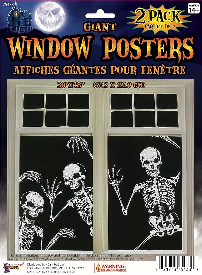 Forum Novelties Set of 2 Skeleton Window Posters 30 x 48 Inches - skull sticker