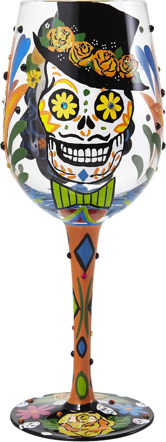 Lolita Sugar Skull Artisan Painted Wine Glass Gift - skull painting