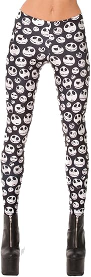 QZUnique Halloween Leggings for Women – Full-Length Printed Legging Footless Elastic Yoga Pants, Regular and Plus Size