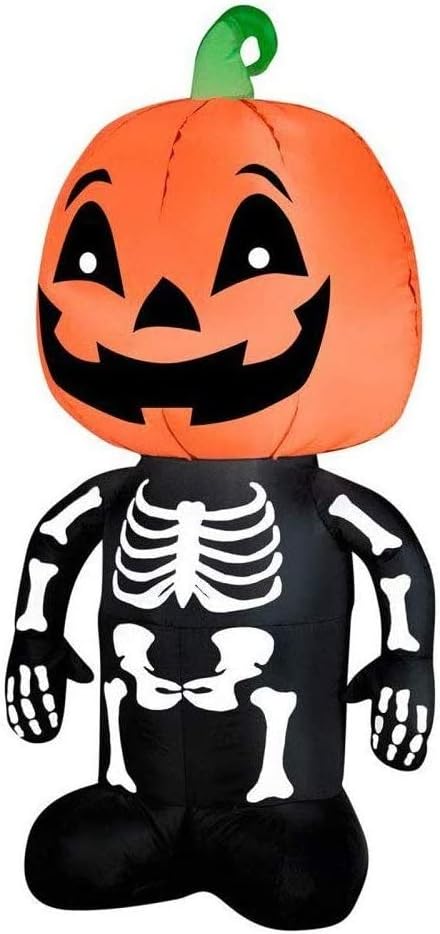 Gemmy Airblown Inflatable Skeleton Boy with a Pumpkin as His Head - Holiday Decoration, 3.5-Foot Tall - skull inflatable