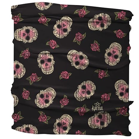 Karma Sugar Skull Headband for Women - Medium - Fabric Headband and Stretchy Hair Scarf - Black - sugar skull costume