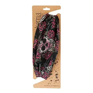 Karma Sugar Skull Headband for Women – Wide – Fabric Headband and Stretchy Hair Scarf – Black, 1 Count (Pack of 1)