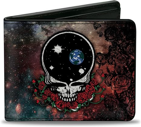 Buckle-Down Grateful Dead Wallet, Bifold, Space Your Face Skull Roses Galaxy, Vegan Leather - skull wallet