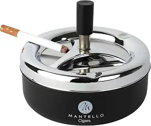Mantello Round Push Down Cigarette Ashtray with Spinning Tray, Large, Black - skull ashtray