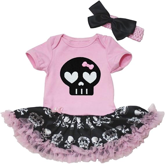 Petitebella Black Skull Face Bodysuit Tutu Baby Dress Nb-18m - sugar skull dress