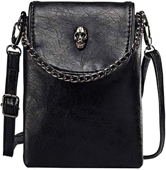 WITERY Small Crossbody Bag for Women Goth Bag Cell Phone Purse PU Leather Gothic Purse Mini Concert Shoulder Travel Purse with Chain