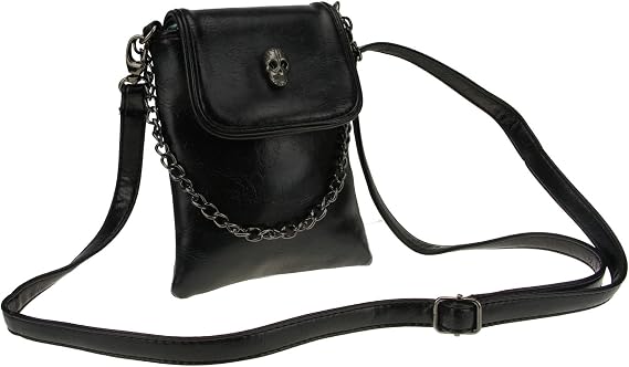 FakeFace Women Girls Studded Skull Gothic Crossbody Shoulder Bag Travel Leather Handbag Cellphone Purse