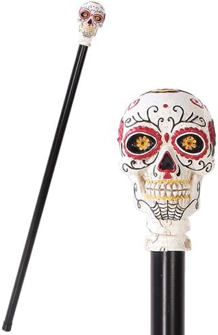 Pacific Giftware Day of The Dead Skull Walking Cane, Hand-Painted Resin Gothic Costume Accessory Dia de Los Muertos Sugar Skull Decor, Halloween or Themed Party Prop 34.25" Long - sugar skull makeup