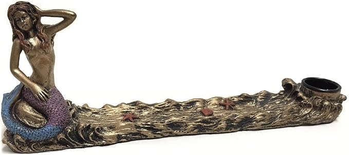 YTC Antique Bronze Mermaid Statue Embellished Incense Fragrance Burner - skull incense burner