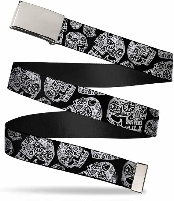 Buckle-Down Web Belt - The Dust of Living II Sugar Skulls Black/White - skull wallet