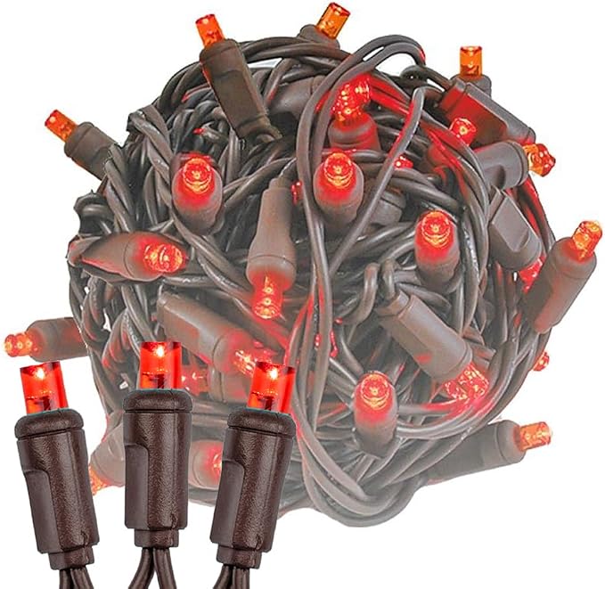 Novelty Lights 11ft 50 LED Red Christmas String Lights on Brown Wire - string light
