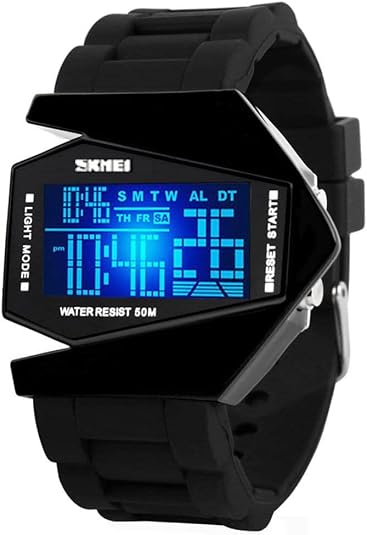 Gosasa Men Sports Military Watches Digital Airplane Shaped LED Light Waterproof Watches - skull watch