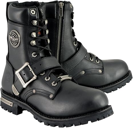 Milwaukee Leather Men's Black Leather Lace-Up Engineer Motorcycle Boots w/Buckles and Side Zipper MBM101-10.5 - sugar skull costume