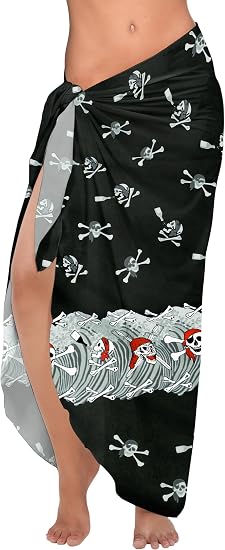 LA LEELA Women's Halloween Pirate Sarong Wraps Swimwear Cover up Wrap - skull swimsuit