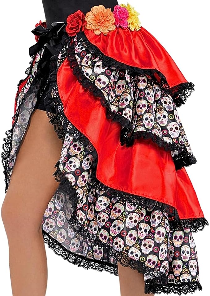 Adult Day of The Dead Tie-On Bustle - Standard Size (Pack of 1) - Vibrant & Multicolor Perfect for Parties, Costume Events & Everyday Fun - sugar skull makeup