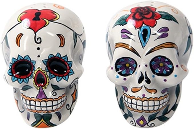 Pacific Giftware Day Of The Dead Skulls Salt Pepper Shakers Figurine Home Decor, multi-colored, 5 x 2 - skull painting