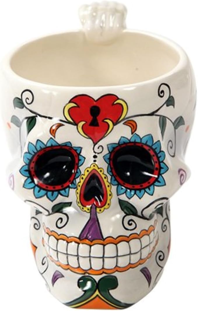 Pacific Giftware White Tribal Day of The Dead Love Lock Sugar Skull Ceramic Drink Coffee Mug Cup - skull candle