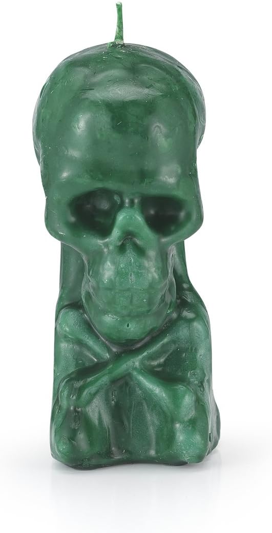 Skull Candle Spell-Casting Witchcraft Wishing Manifestation Spiritual Healing Magical Positive Energy Protection Blessing Ritual Wish Candle for Prosperity, Good Luck, Remove Bad Luck, Green - skull candle