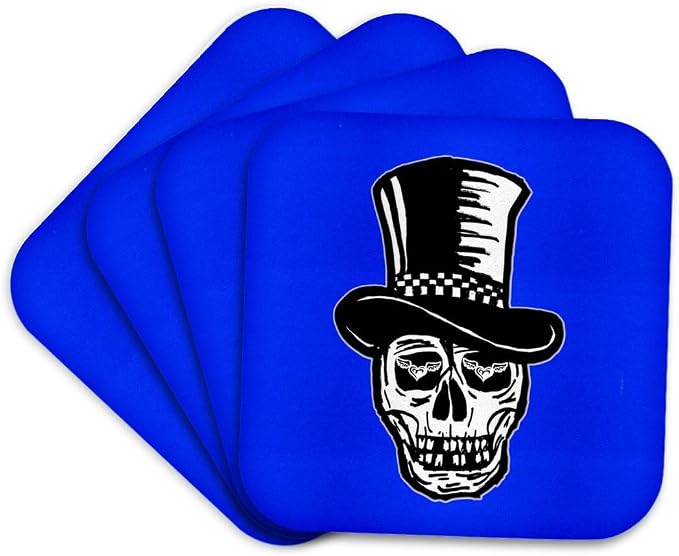 3dRose Day of the Dead. Black and Navy. Cool Image. Set of 4 Coasters - Soft - skull coaster
