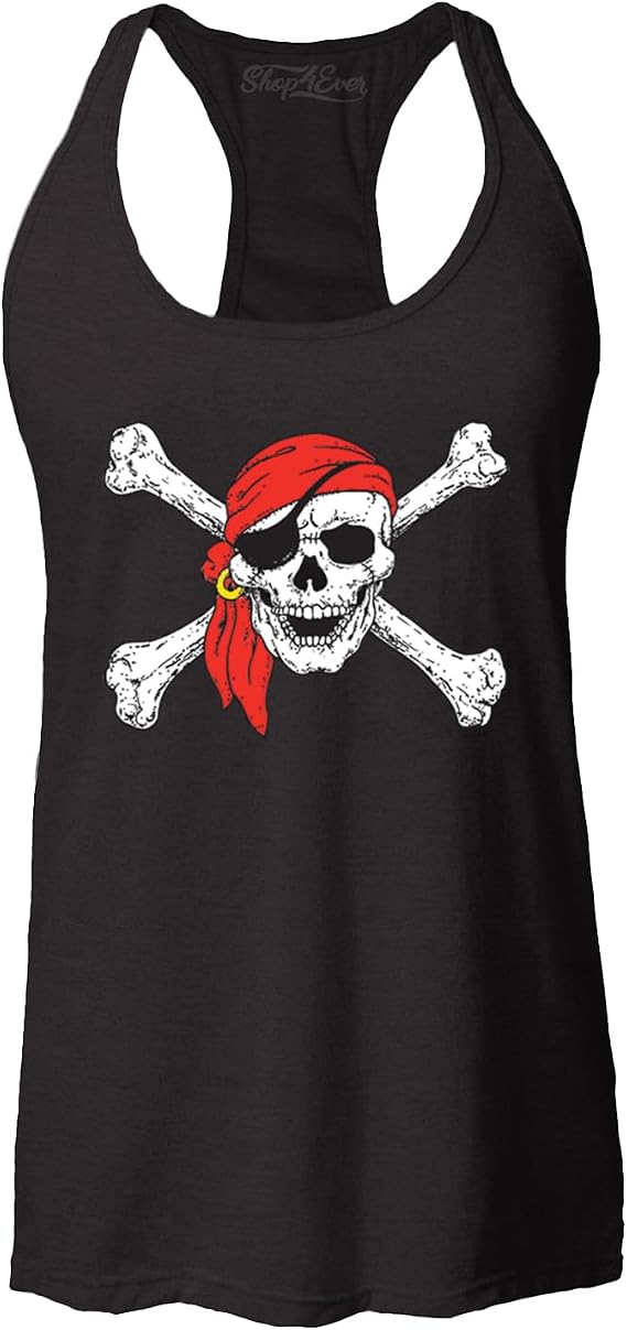 Pirate Skull and Crossbones Women's Racerback Tank Top Slim Fit - skull tank tops