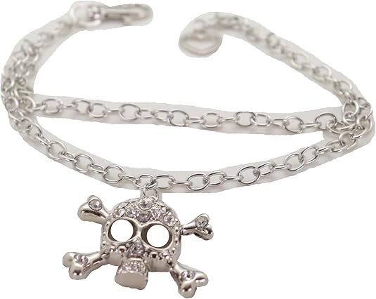 TrendyFashionJewelry Women Western Boot Chain Bracelet Silver Metal Shoe Strap Anklet Motorcycle Biker Skeleton Skull Charm PAIR BC164 - sugar skull boots
