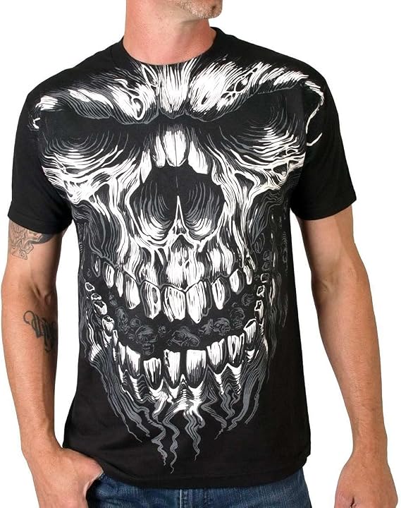 Hot Leathers Men's Shredder Skull Jumbo Print Shirt - skull tshirt