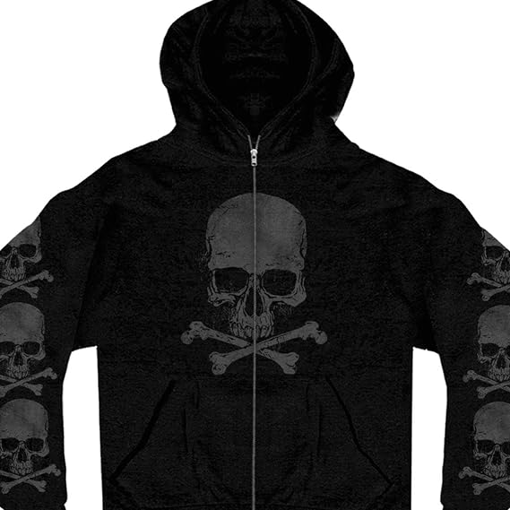 Hot Leathers Men's Skull and Crossbones Zip-Up Hooded Sweatshirt - skull hoodie