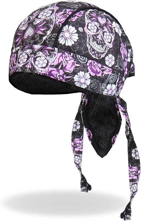 Hot Leathers HWH1078 Sugar Skull Headwrap - One Size fits Most Black - skull headband