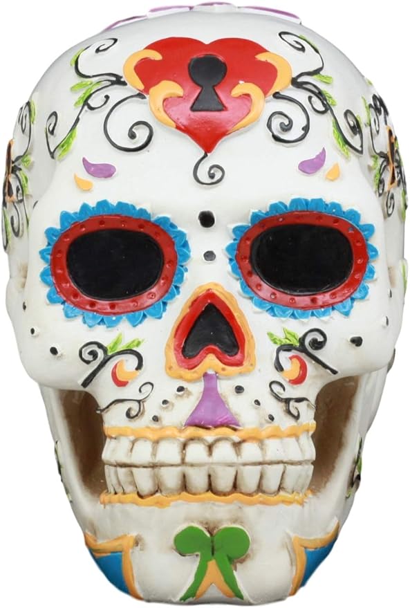 Gifts & Decor Ebros White Floral Sunny Day of The Dead Sugar Skull Statue Colorful Pastel Resin Figurine Skeleton Cranium Dia De Muertos Calacas As Gothic Display Model Sculpture - skull figurine