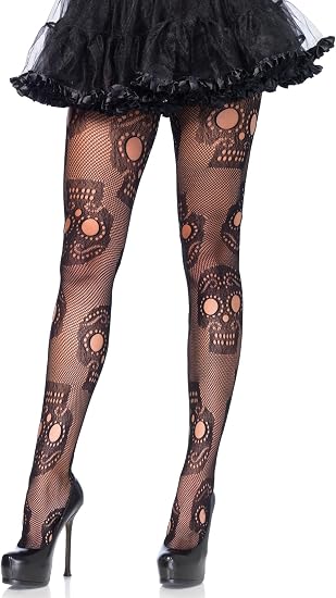 Leg Avenue Women's Micro Net Skull Fishnet Tights Sugar Skull One Size - sugar skull costume