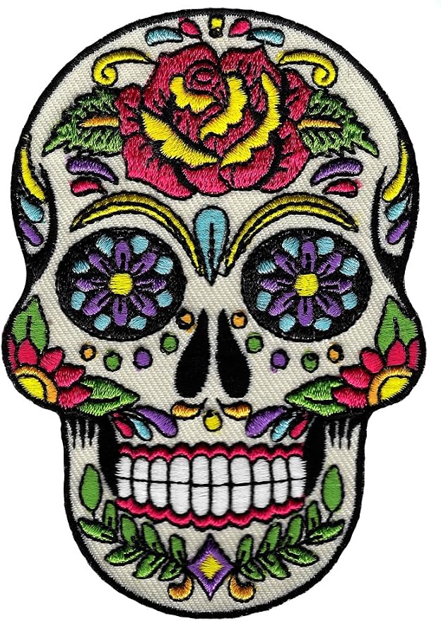 Sugar Skull Calavera Patch Embroidered Iron-On Skeleton Day of the Dead Emblem - skull sticker