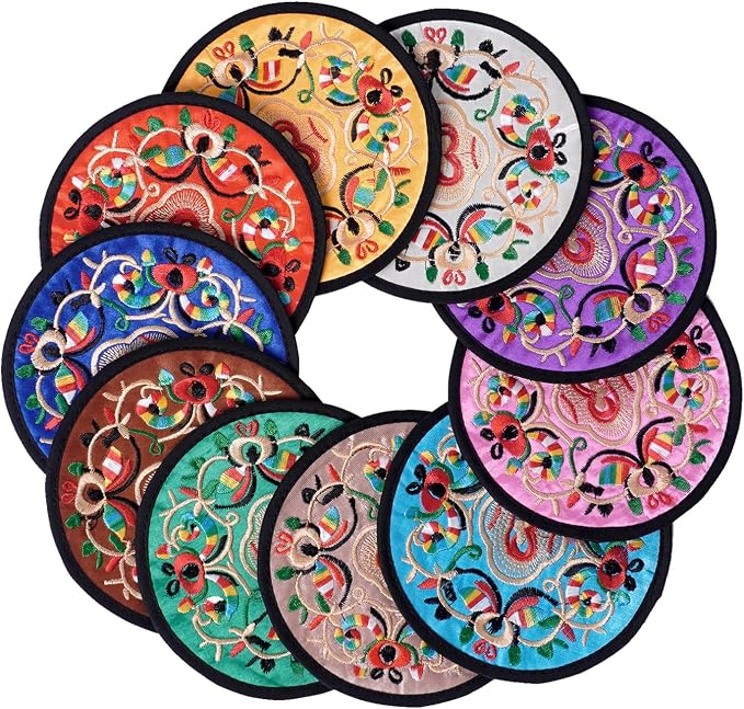 Fabric Drink Coasters Vintage Ethnic Boho Embroidered Cup Mats - skull coaster