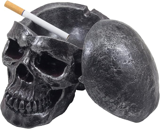 Spooky Human Skull Ashtray with Cover for Scary Halloween Decorations and Decorative Skulls & Skeletons Figurines As Gothic Smoking Room Decor Gifts for Smokers by Home-n-Gifts - skull ashtray