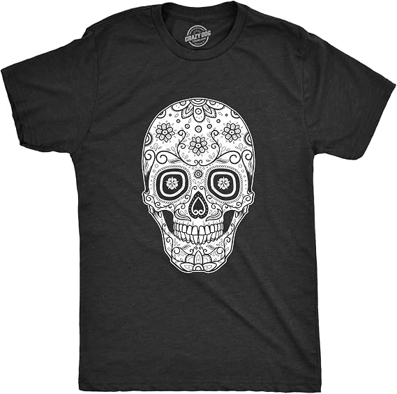 Sugar Skull Cool Mexican Crystal Day of The Dead T Shirts for Men - skull tshirt
