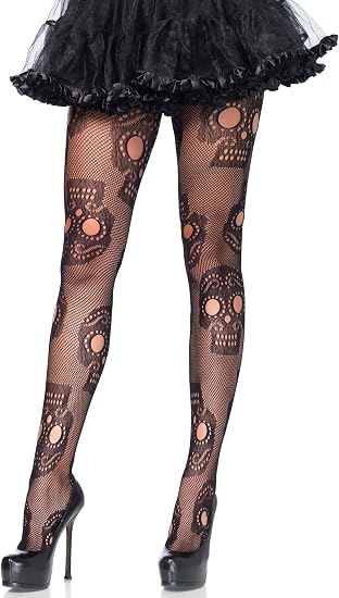 Leg Avenue Patterned Tights, Women's Pirate Costume Skull Tights, Black - sugar skull boots