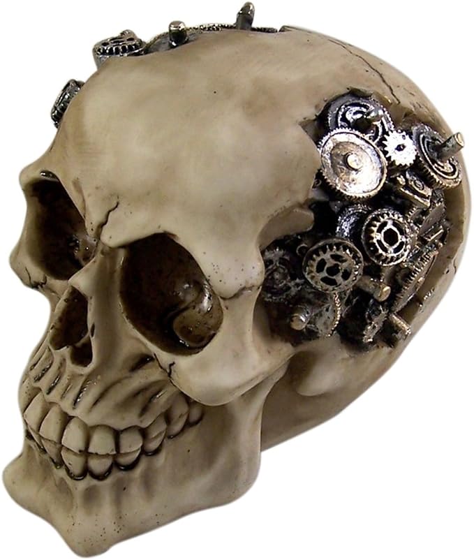 Pacific Giftware Steampunk Cyborg Protruding Gear Work Human Skull Statue Clockwork Gear Design Skeleton Cranium Figurine - skull figurine