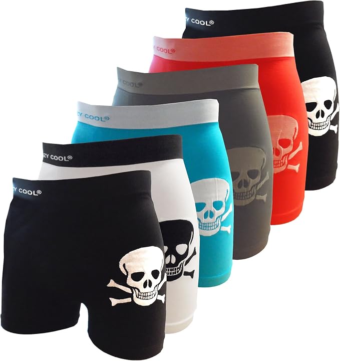 Crazy Cool Mens Comfortable Fun Nylon Seamless Short Boxer Boxer 6-Pack - skull swimsuit